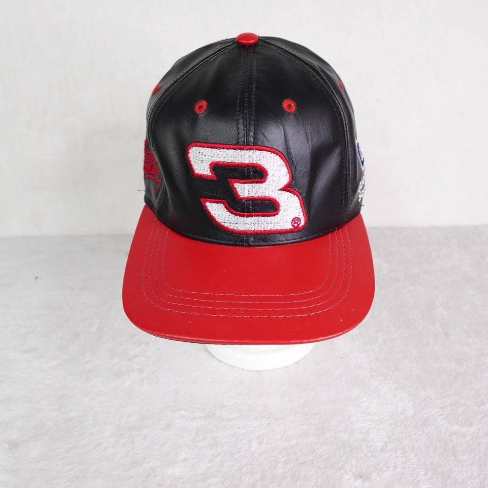 Vintage Dale Earnhardt Hat Cap Strap Back Black Red NASCAR Racing Mens 90s